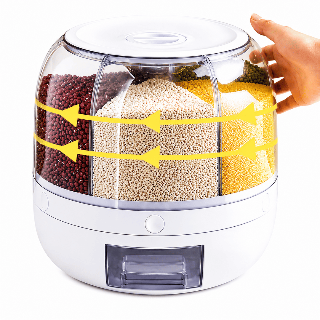 Multi-Section Rotating Dry Food Storage Container | Rice, Beans & Grain Dispenser