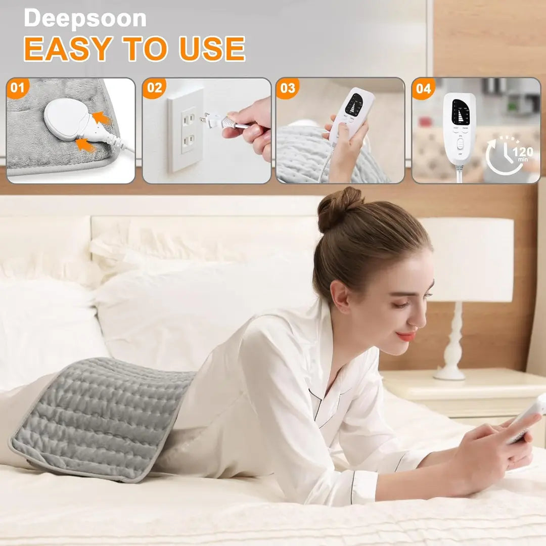 Electric Heated Blanket with 6 Heat Settings & 4 Timer Modes | Fast Heating Machine Washable Heating Pad for Pain Relief