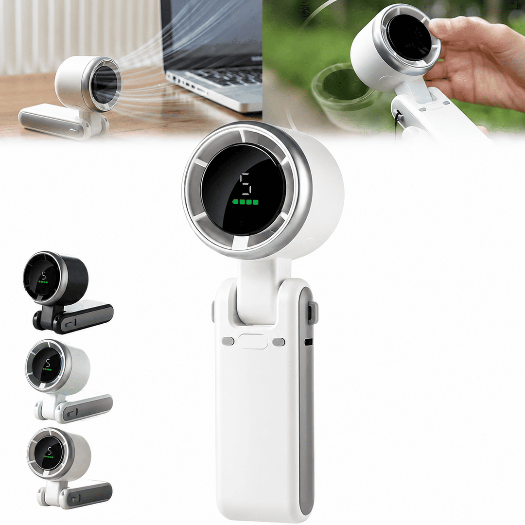 Portable Foldable Handheld Fan – Rechargeable USB Mini Cooling Fan with Digital Display & Adjustable Speed