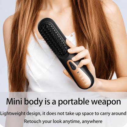 Portable Cordless Hair Straightening Brush – USB Rechargeable Mini Hair Straightener Comb with 4 Temperature Settings