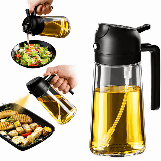 2-in-1 Premium Glass Oil Sprayer & Dispenser Bottle – Fine Mist Spray & Controlled Pour for Cooking, Air Fryer & Salads