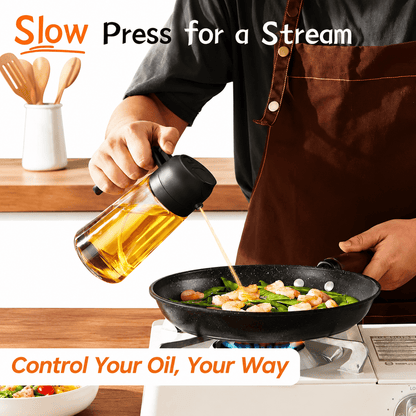2-in-1 Premium Glass Oil Sprayer & Dispenser Bottle – Fine Mist Spray & Controlled Pour for Cooking, Air Fryer & Salads