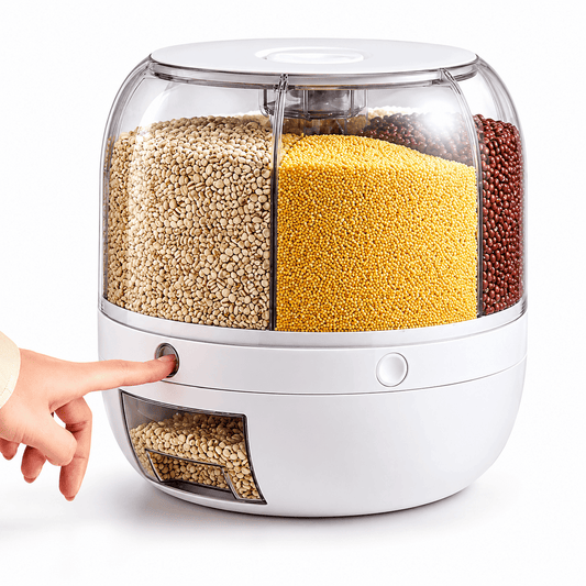 Multi-Section Rotating Dry Food Storage Container | Rice, Beans & Grain Dispenser