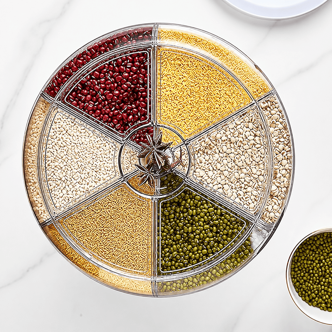 Multi-Section Rotating Dry Food Storage Container | Rice, Beans & Grain Dispenser
