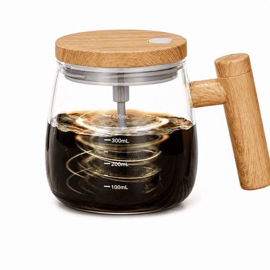 Electric Mixing Cup with Wooden Handle & Magnetic Stirrer