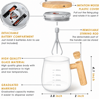 Electric Mixing Cup with Wooden Handle & Magnetic Stirrer