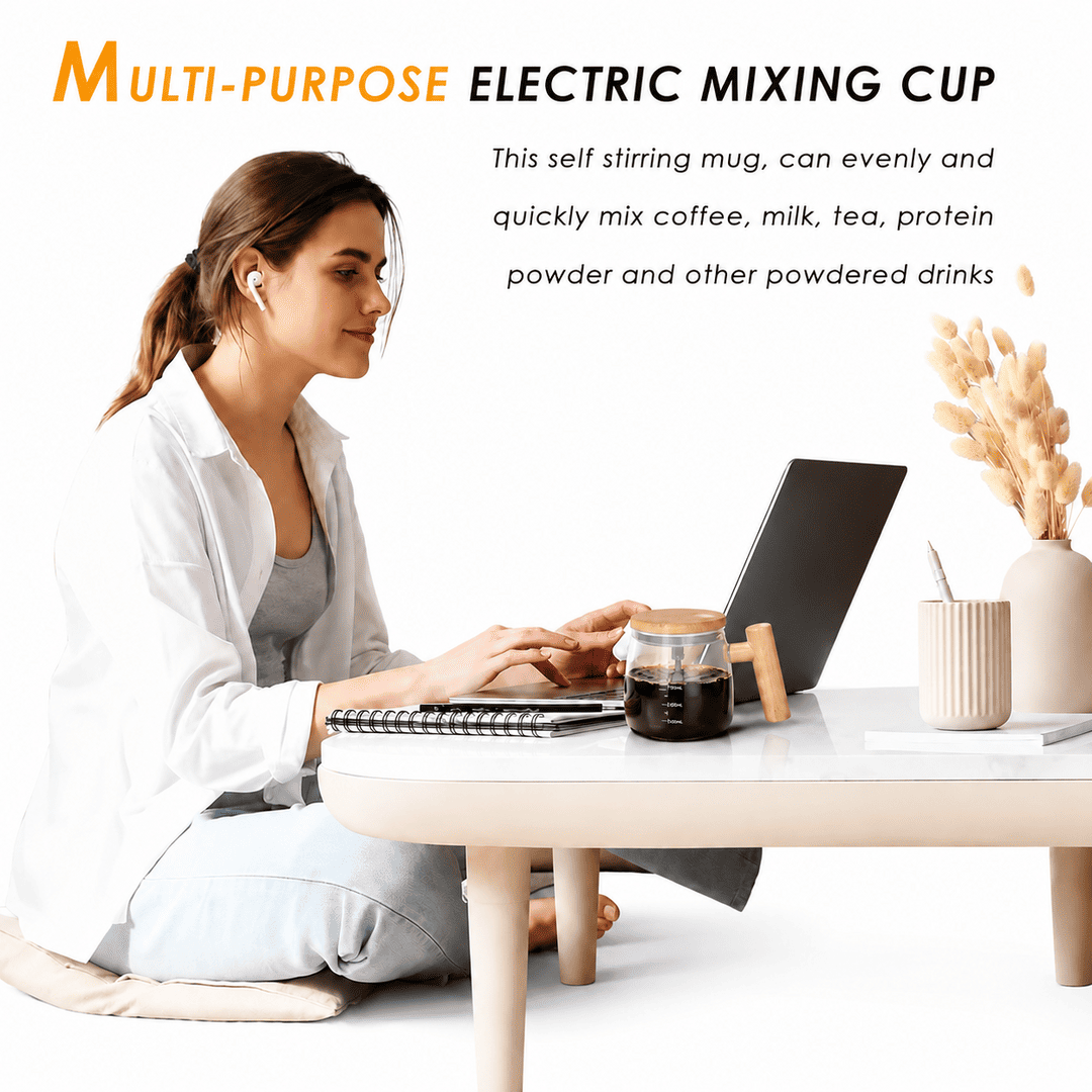 Electric Mixing Cup with Wooden Handle & Magnetic Stirrer