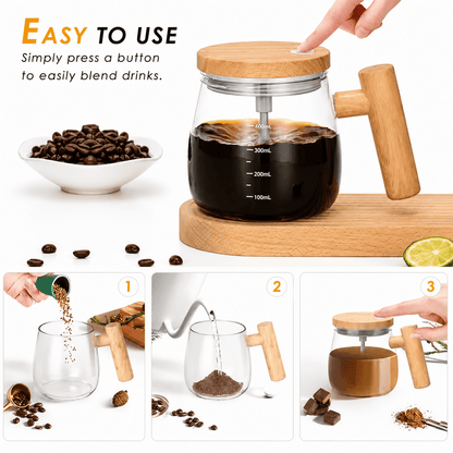 Electric Mixing Cup with Wooden Handle & Magnetic Stirrer