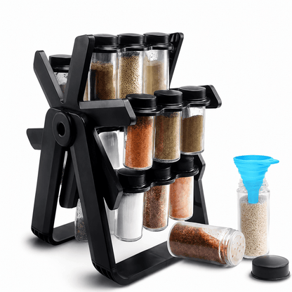 18-Jar Rotating Spice Rack Organizer with Glass Jars & Ferris Wheel Design