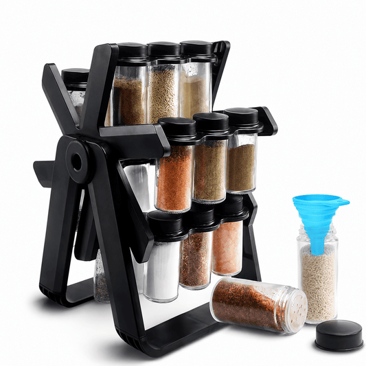18-Jar Rotating Spice Rack Organizer with Glass Jars & Ferris Wheel Design