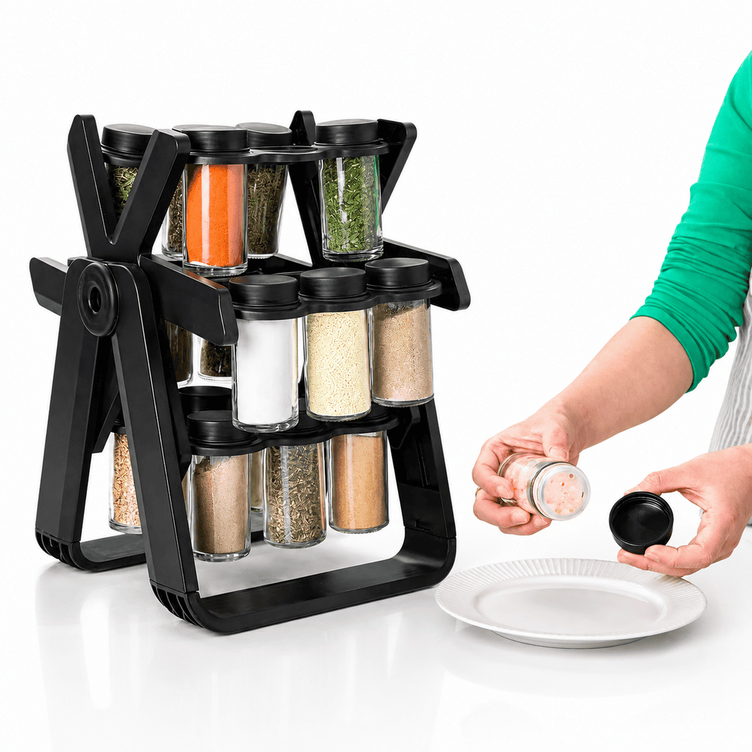 18-Jar Rotating Spice Rack Organizer with Glass Jars & Ferris Wheel Design