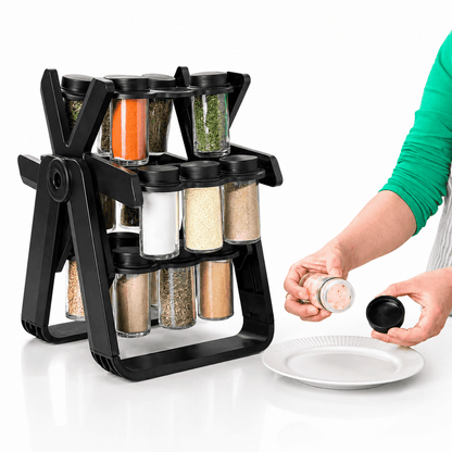 18-Jar Rotating Spice Rack Organizer with Glass Jars & Ferris Wheel Design