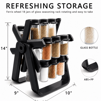 18-Jar Rotating Spice Rack Organizer with Glass Jars & Ferris Wheel Design