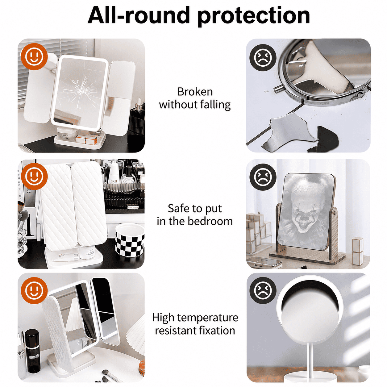 LED Tri-Fold Vanity Makeup Mirror with 180° Rotation & Storage Base