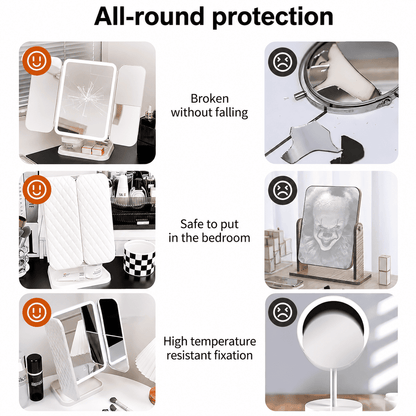 LED Tri-Fold Vanity Makeup Mirror with 180° Rotation & Storage Base
