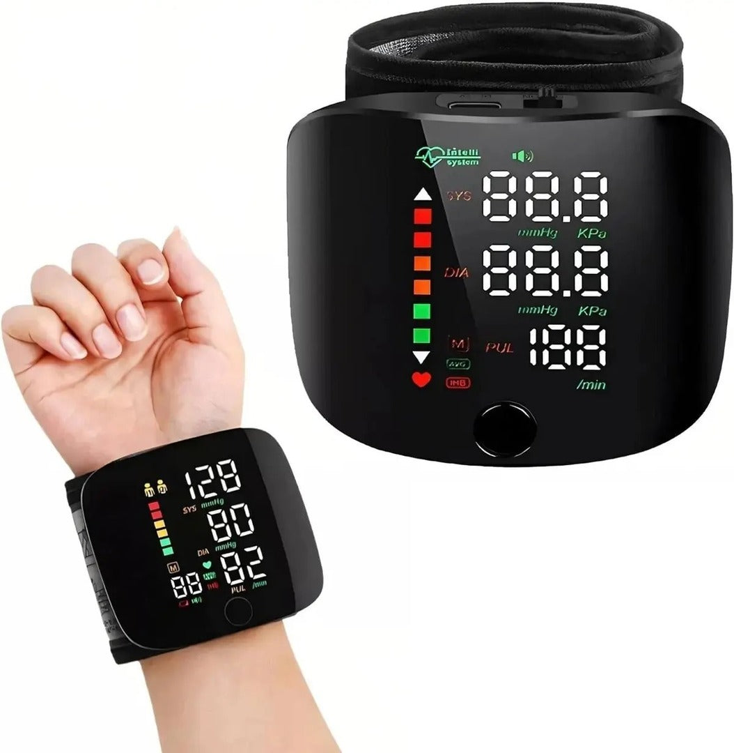 Smart Digital Wrist Blood Pressure Monitor – Automatic BP & Heart Rate Tracker with Large LED Display