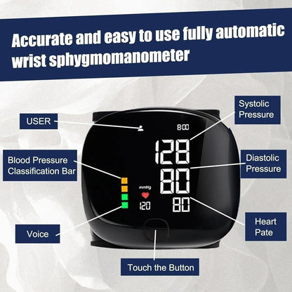 Smart Digital Wrist Blood Pressure Monitor – Automatic BP & Heart Rate Tracker with Large LED Display