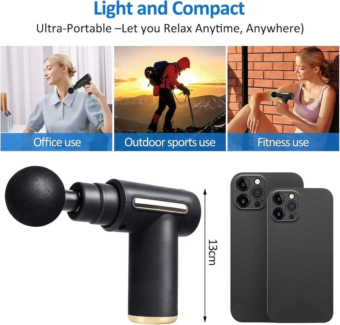 Mini Massage Gun – Portable Deep Tissue Muscle Massager with 4 Massage Heads