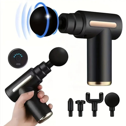 Mini Massage Gun – Portable Deep Tissue Muscle Massager with 4 Massage Heads